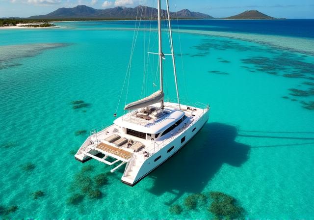 A luxury yacht anchored at the Anambas Islands