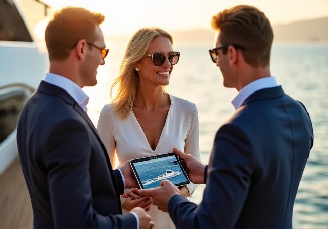 Executive yacht consultant discussing options with a client