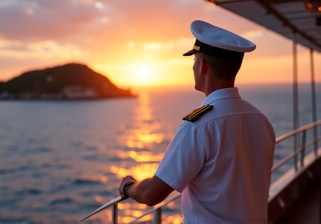 Captain navigating through turquoise waters