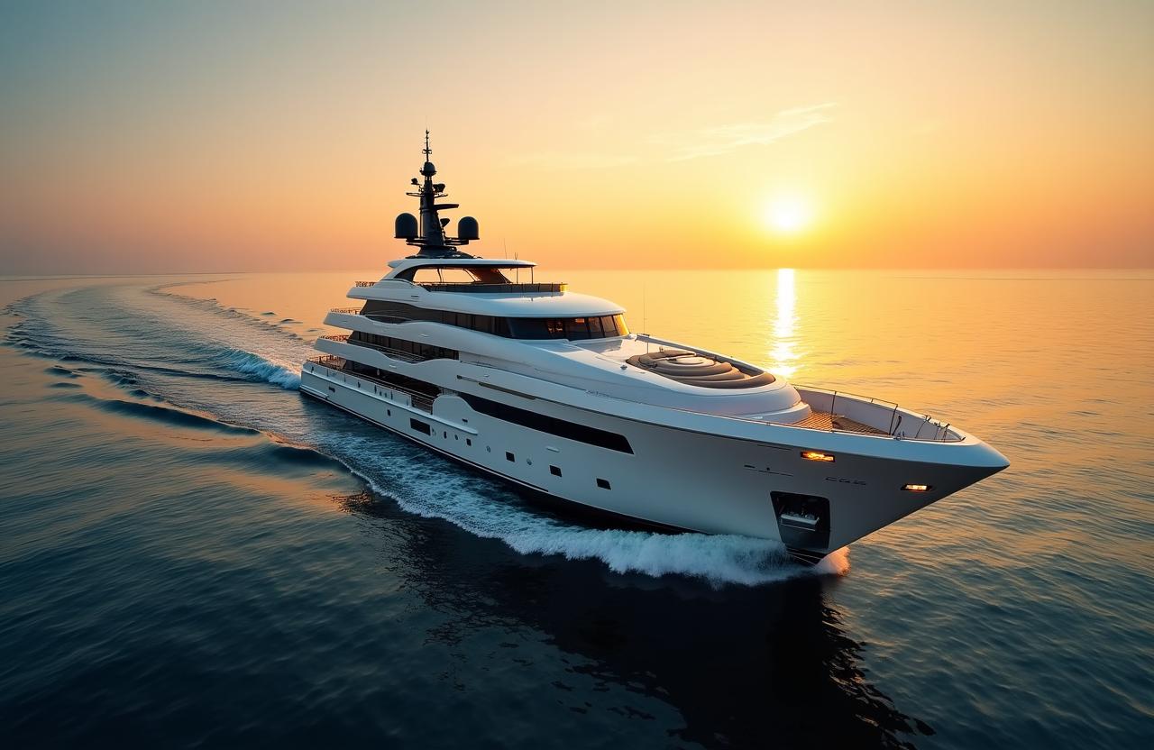 Luxury yacht sailing in Singapore waters at sunset